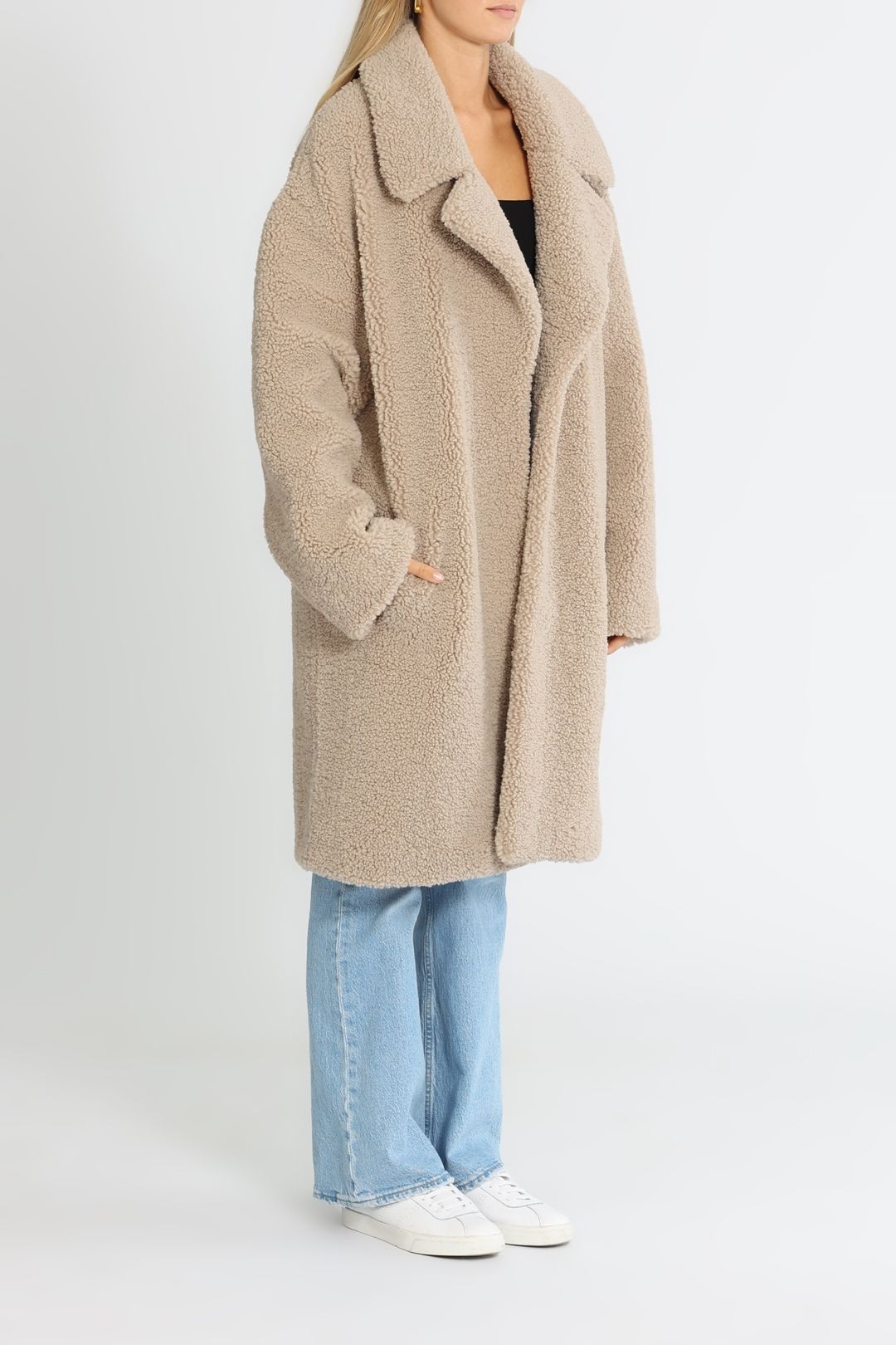 Hire Long Line Teddy Jacket in Stone Ena Pelly GlamCorner