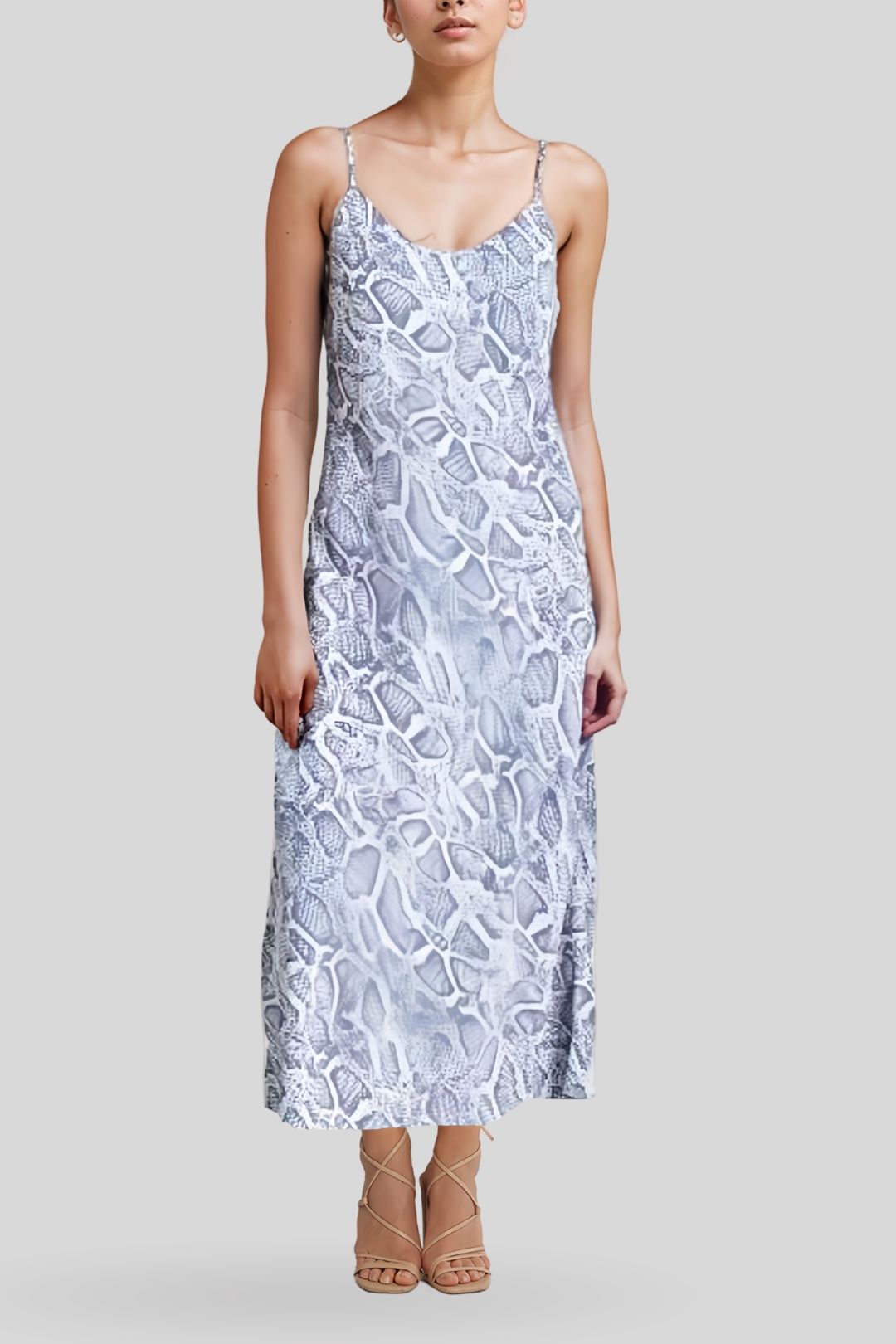 Ena Pelly Blue Snake Skin Slip Dress