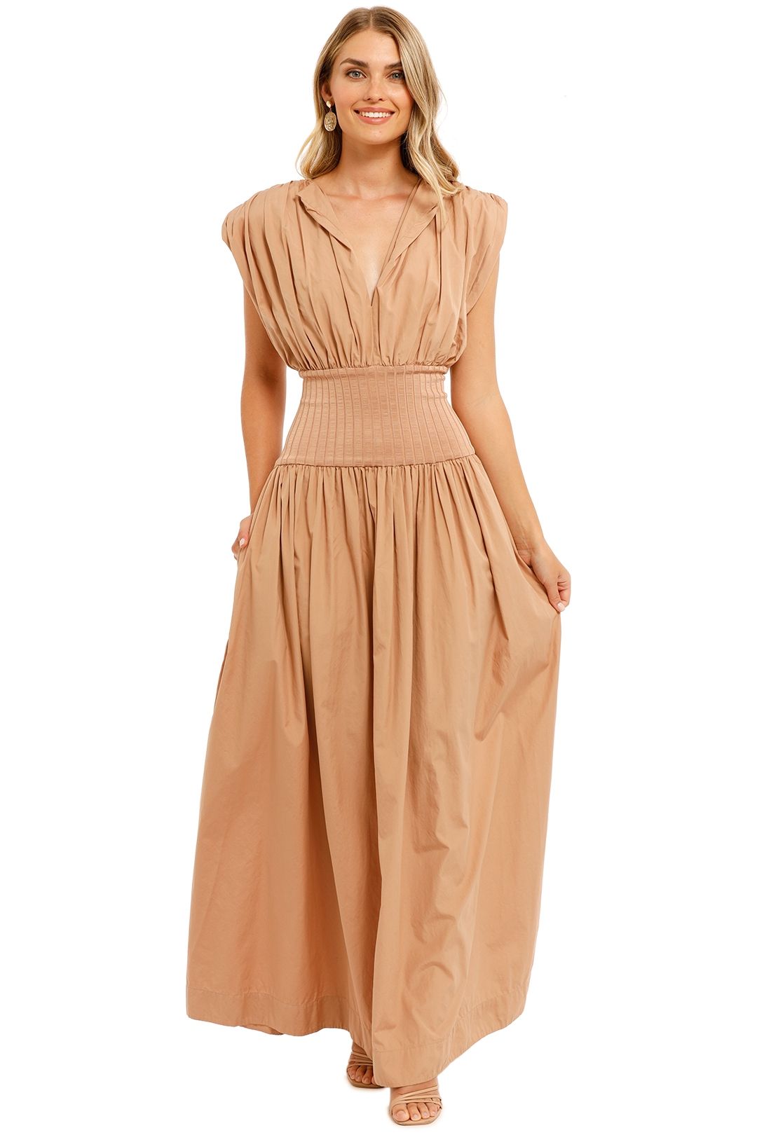 Esse Cotton Rib Dress Latte Sleeveless