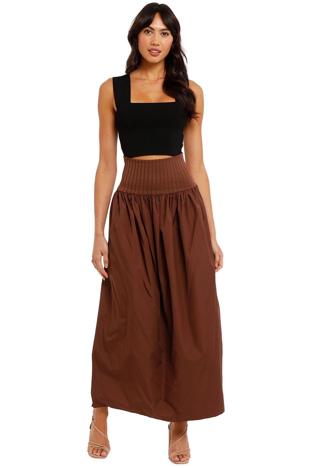 Esse Cotton Ribbed Midi Skirt High Waisted