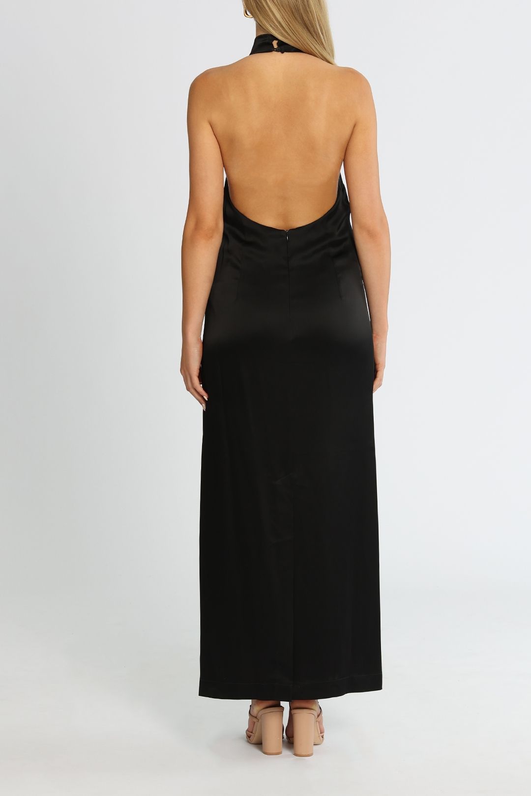 Esse Folded Halter Midi Dress Black Backless