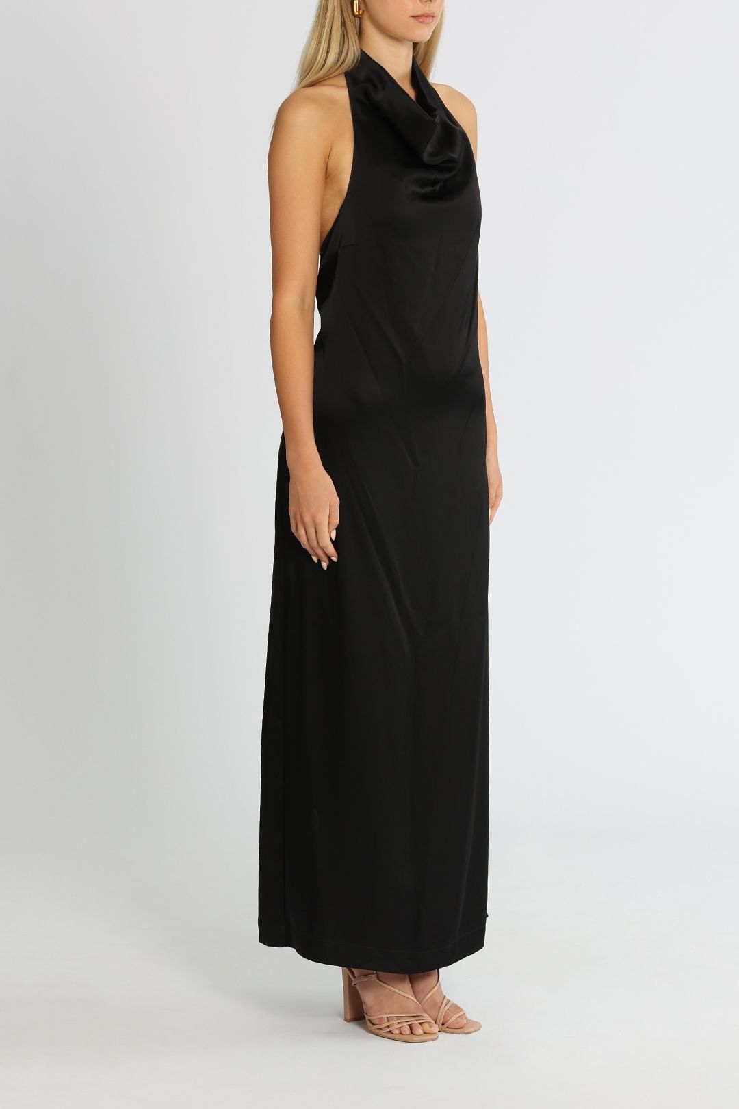 Esse Folded Halter Midi Dress Black Cowl