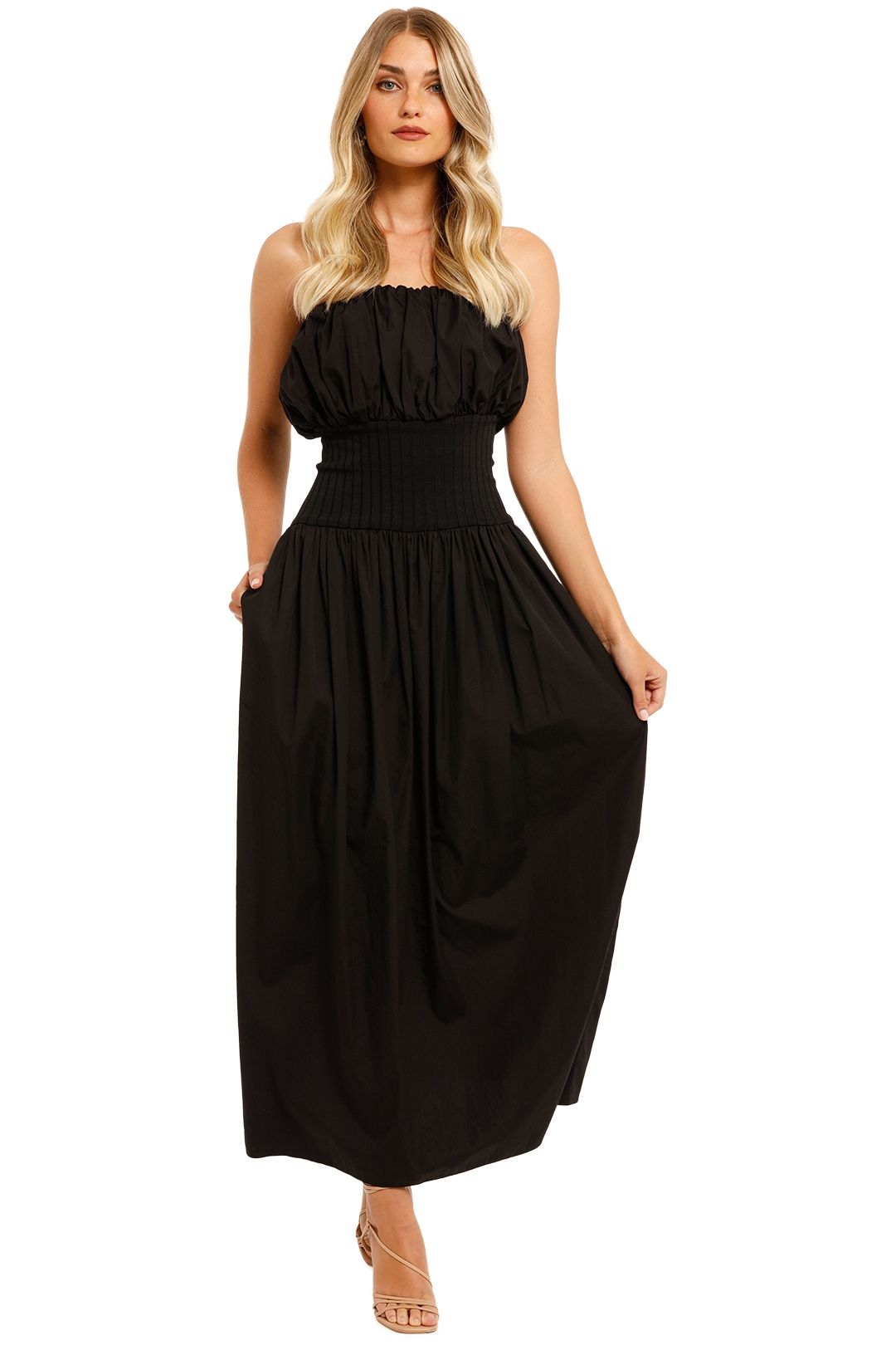 Esse Strapless Cotton Rib Dress Black Full Skirt