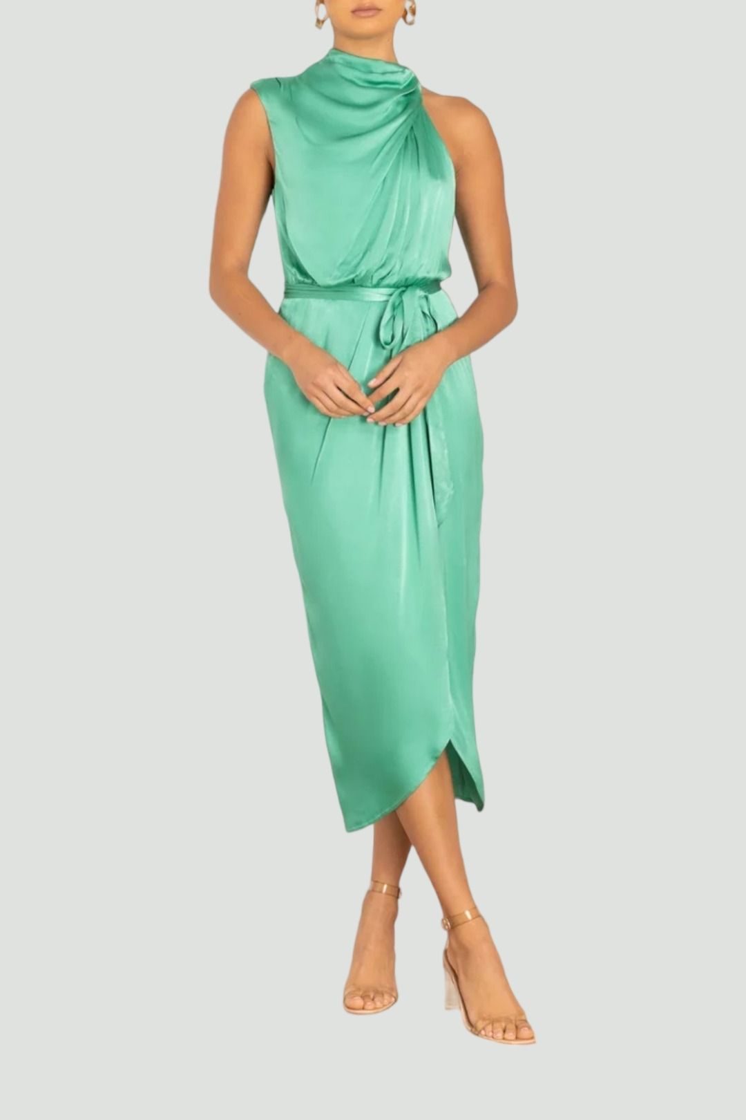 Estafania Asymmetric Midi Dress in Green