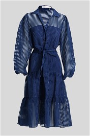 Sunny Girl Eve Stripe Tie Midi Dress in Blue