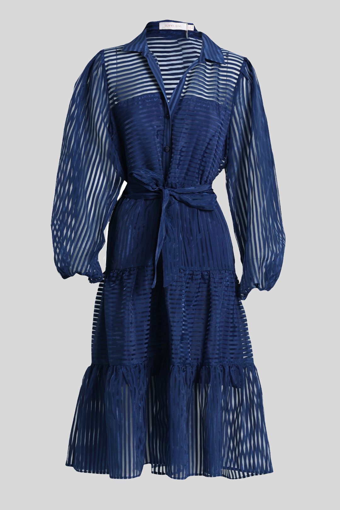 Sunny Girl Eve Stripe Tie Midi Dress in Blue