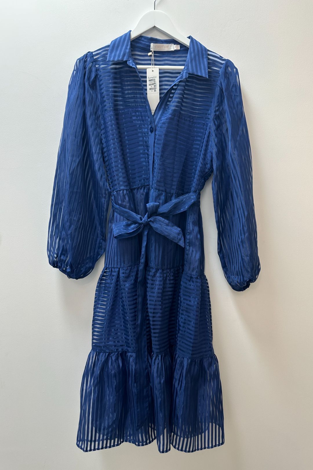 Sunny Girl Eve Stripe Tie Midi Dress in Blue