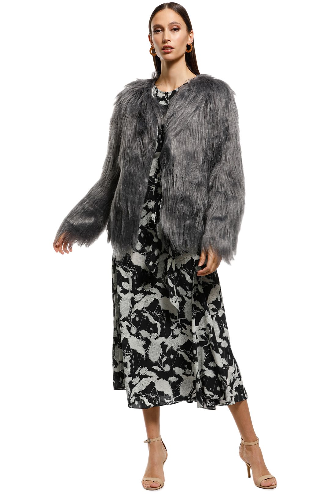 Everly - Marmont Faux Fur Jacket - Dark Grey - Front