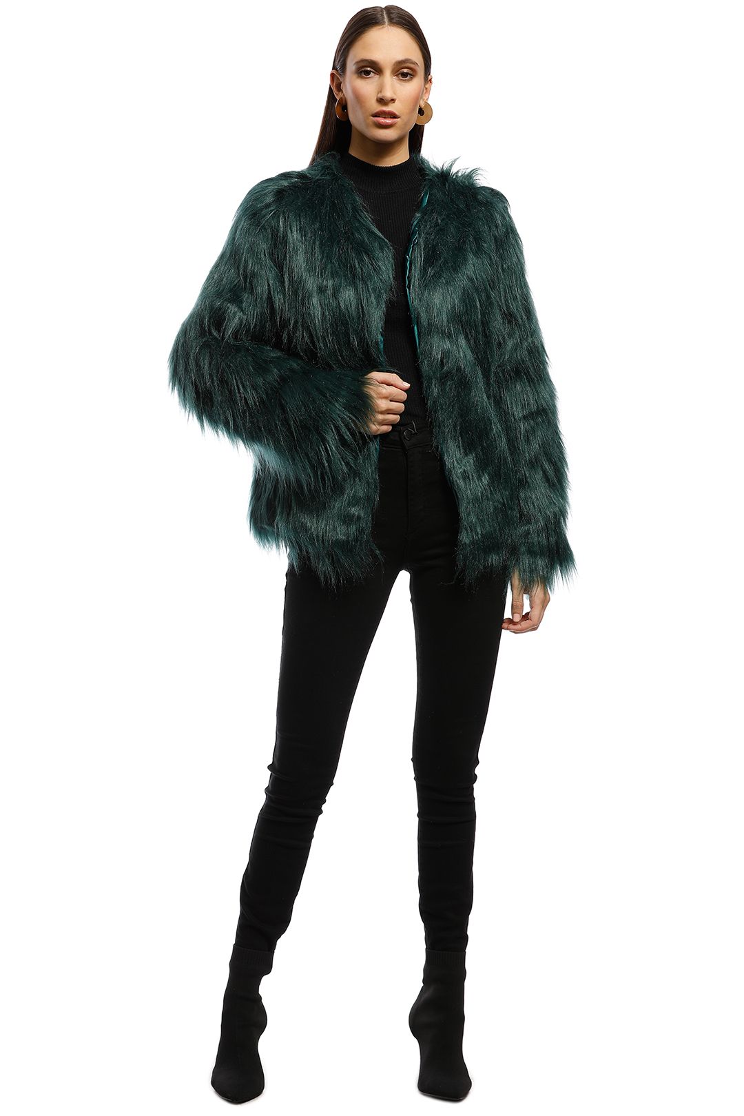 Everly - Marmont Faux Fur Jacket - Forest Green - Front
