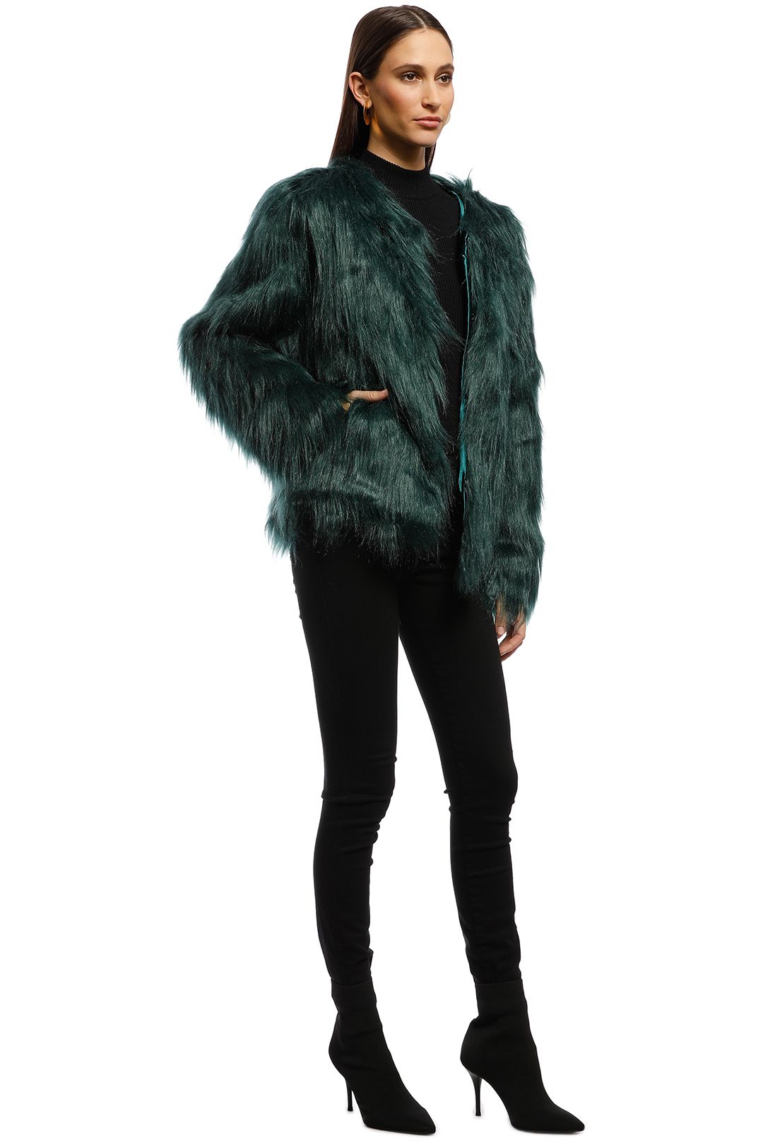 Marmont Faux Fur Jacket in Forest Green by Everly for Hire GlamCorner