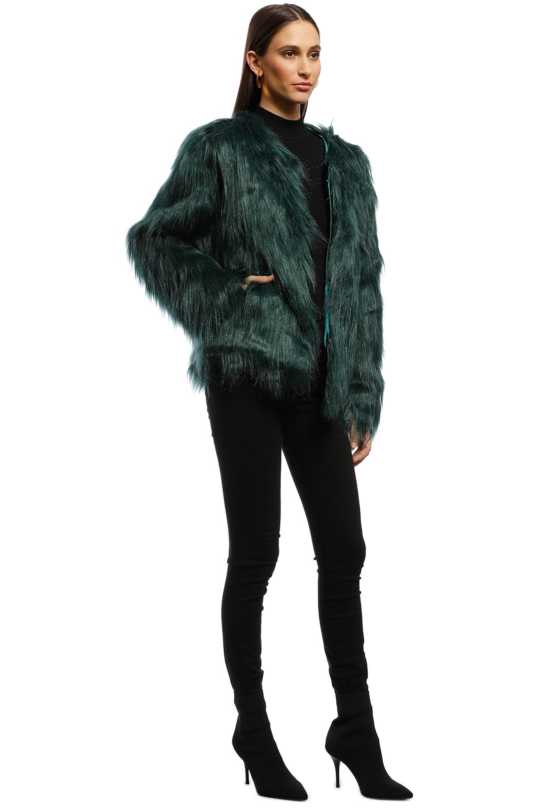 Everly - Marmont Faux Fur Jacket - Forest Green - Side