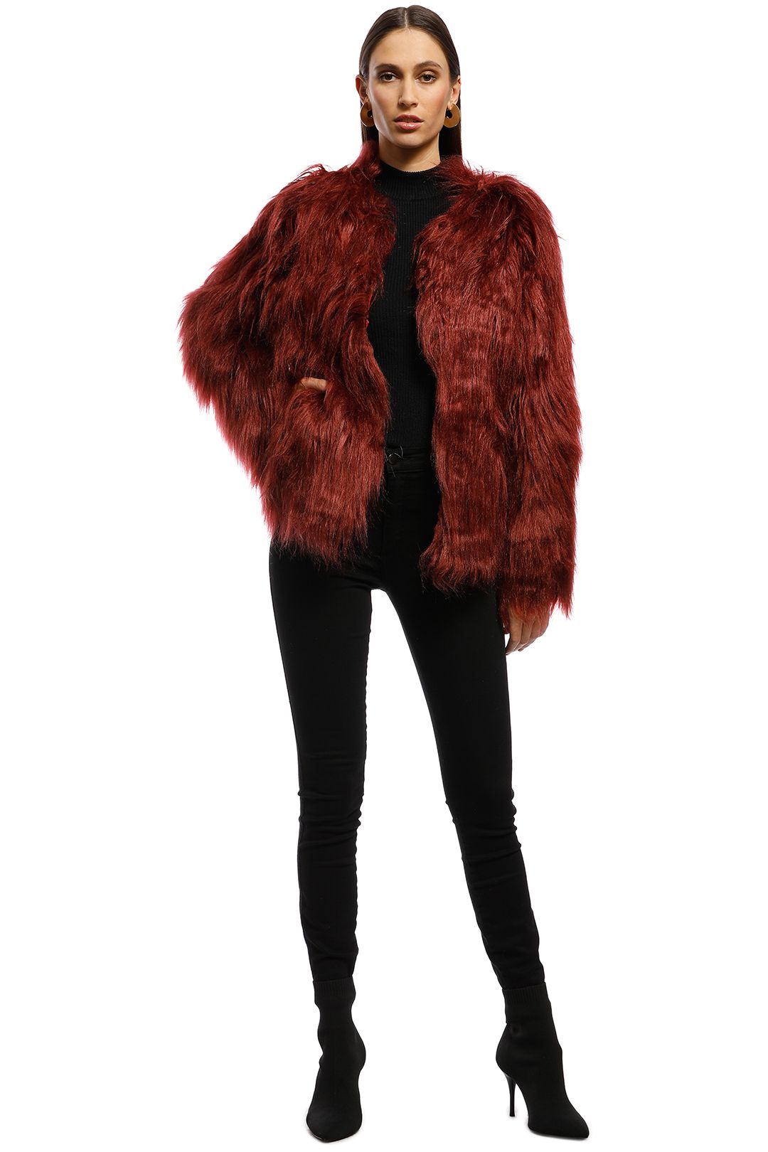 Everly - Marmont Faux Fur Jacket - Wine - Front