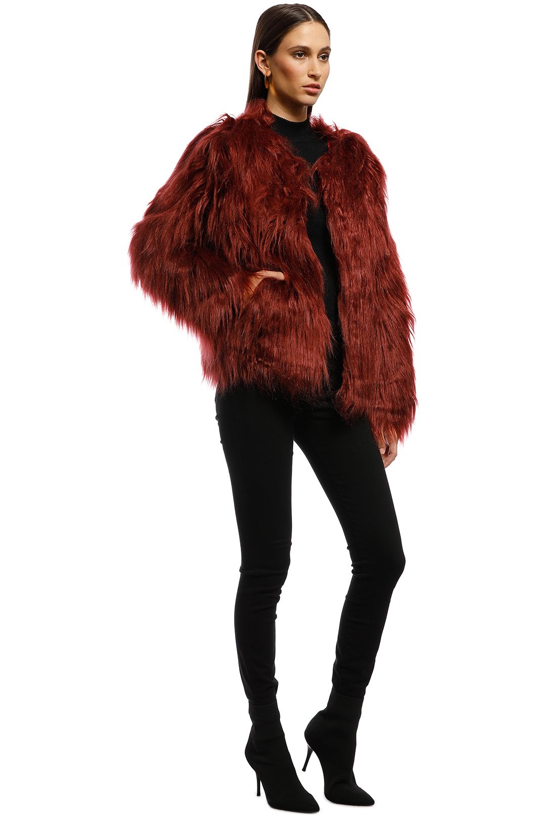 Everly - Marmont Faux Fur Jacket - Wine - Side
