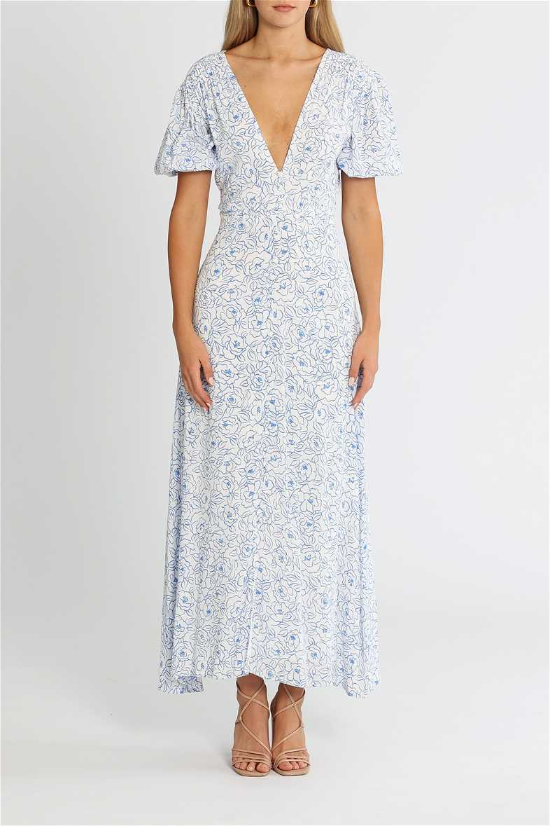knee length dresses for ladies Aurelia Midi Dress Amaryllis Floral Blue