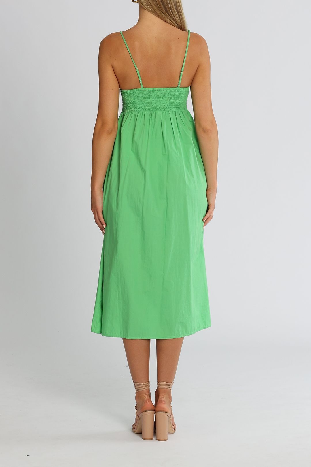 Faithfull Bryssa Midi Dress Green Shirred Bodice