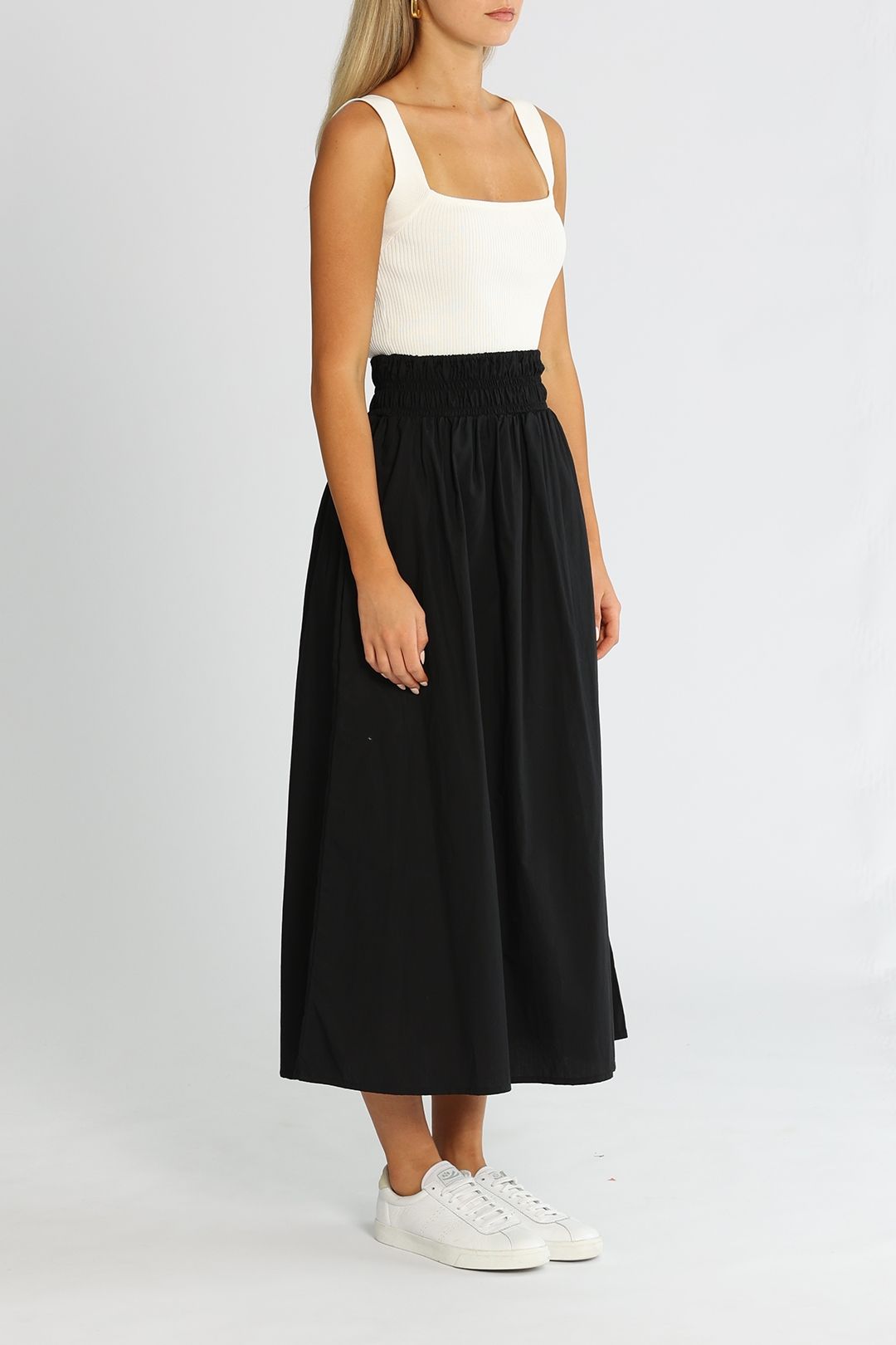 Faithfull Kiera Skirt Plain Black Smocked