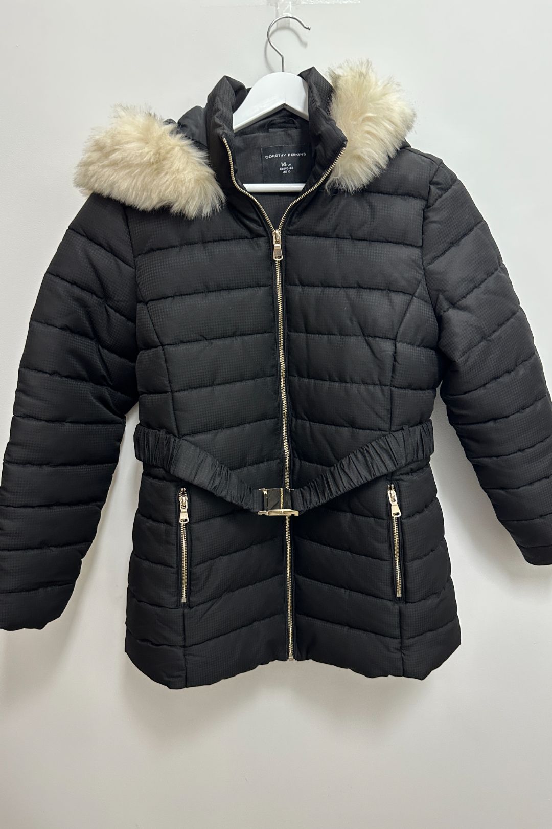 Dorothy Perkins - Faux Fur Hood Zip Padded Coat in Black