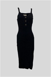 Button Front Black Midi Dress