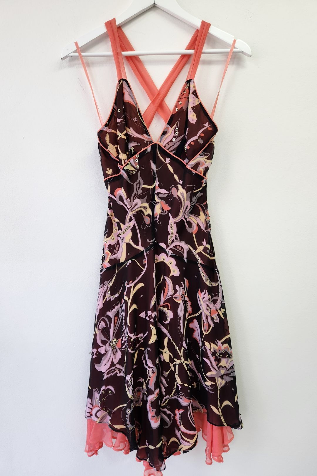 Floral Print Silk Sleeveless Party Dress