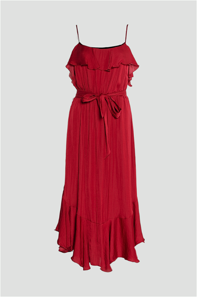 Buy Red Ruffle Dress with Waist Tie | Forever New | GlamCorner