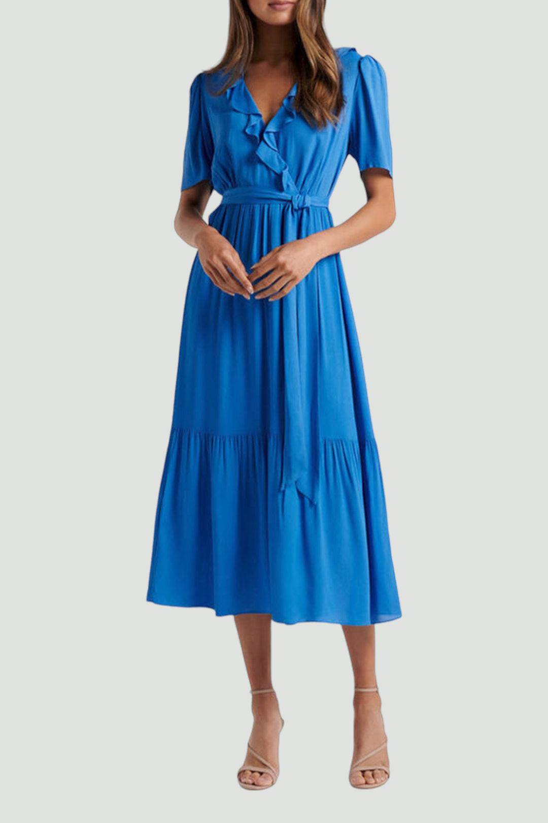 Buy Tobi Ruffle Midi Dress in Blue Forever New GlamCorner