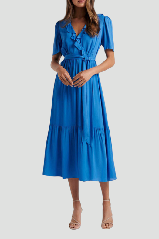 Buy Tobi Ruffle Midi Dress in Blue | Forever New | GlamCorner