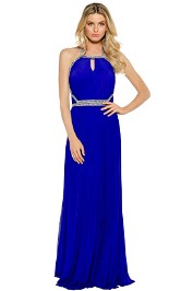 Forever Unique - Embellished Maxi Dress with Keyhole Detail - Sax Blue - Front
