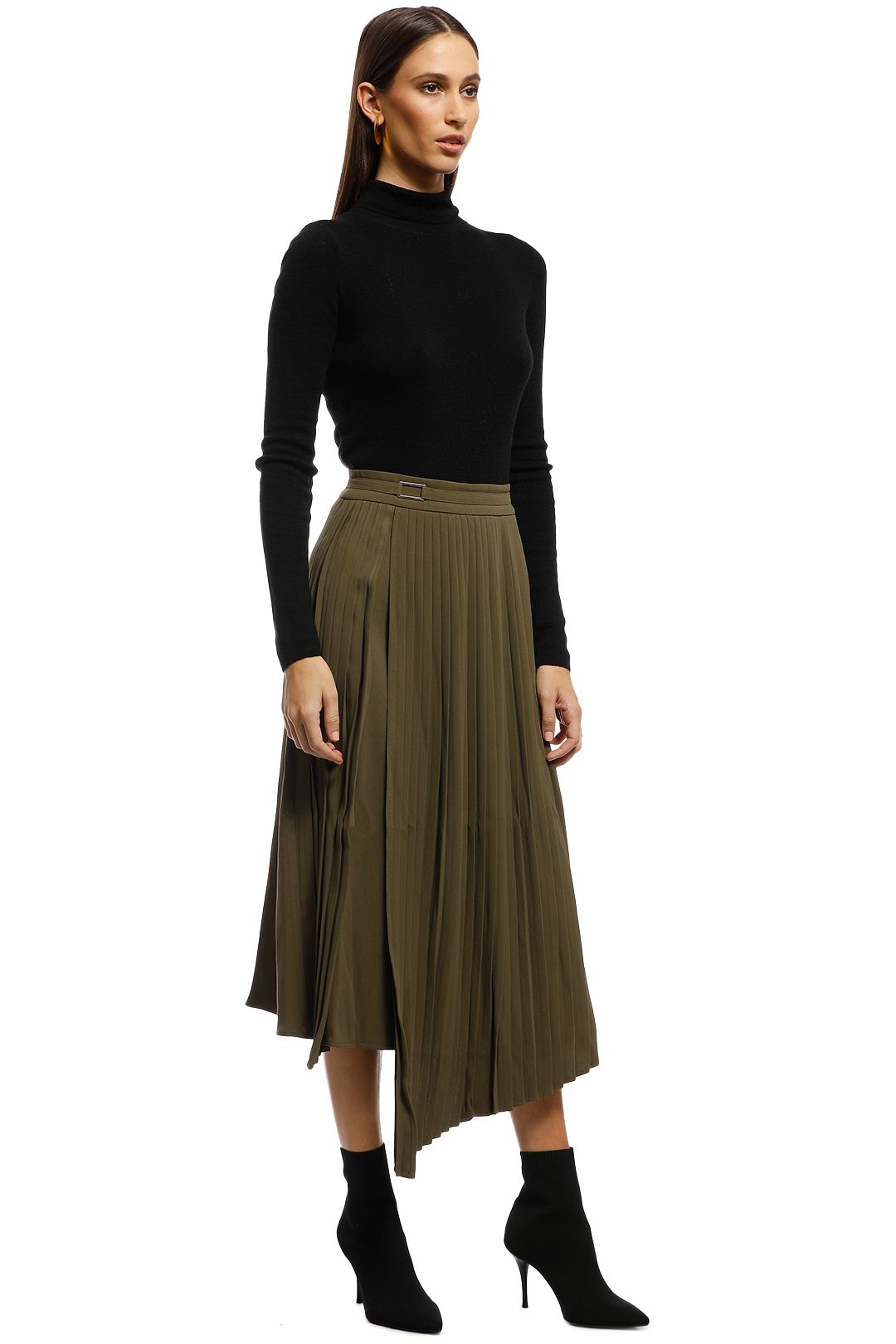 Friend of Audrey - Nathalie Pleated Asymmetry Skirt - Olive - Side