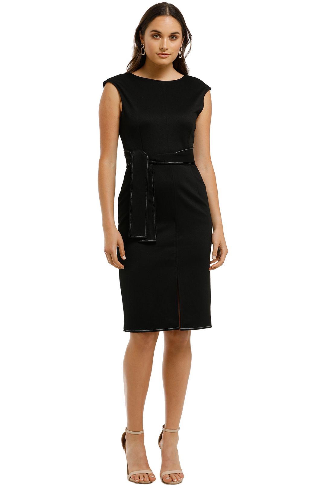 Friend of Audrey - Zuri Contrast Stitching Midi Dress - Black - Front