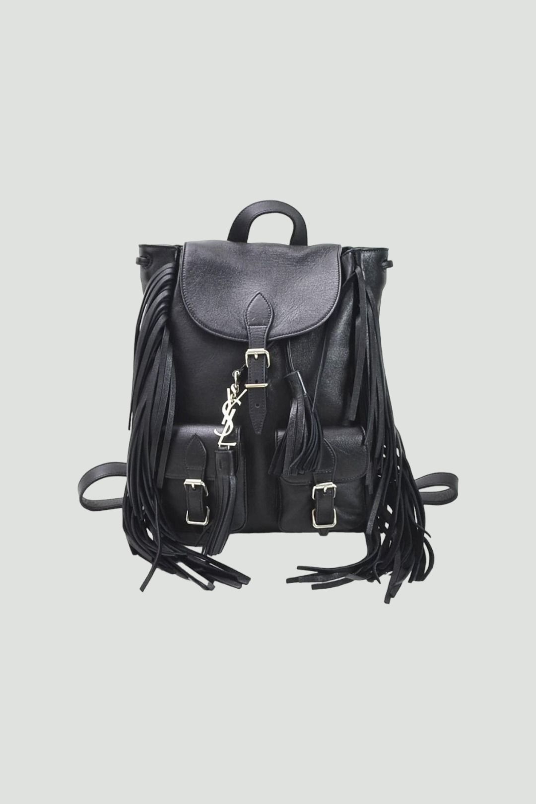 Fringe Leather Backpack in Black