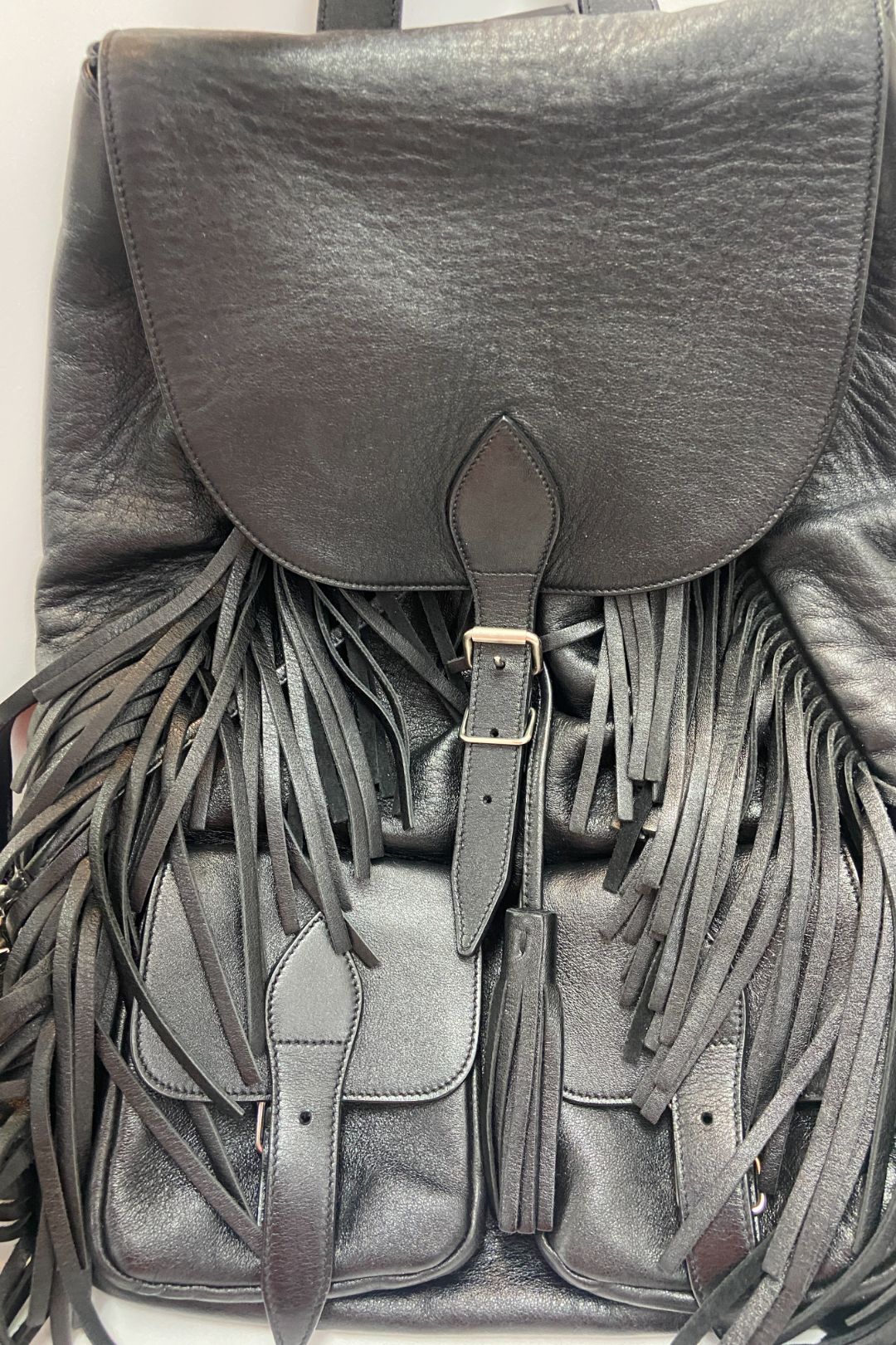 Fringe Leather Backpack in Black