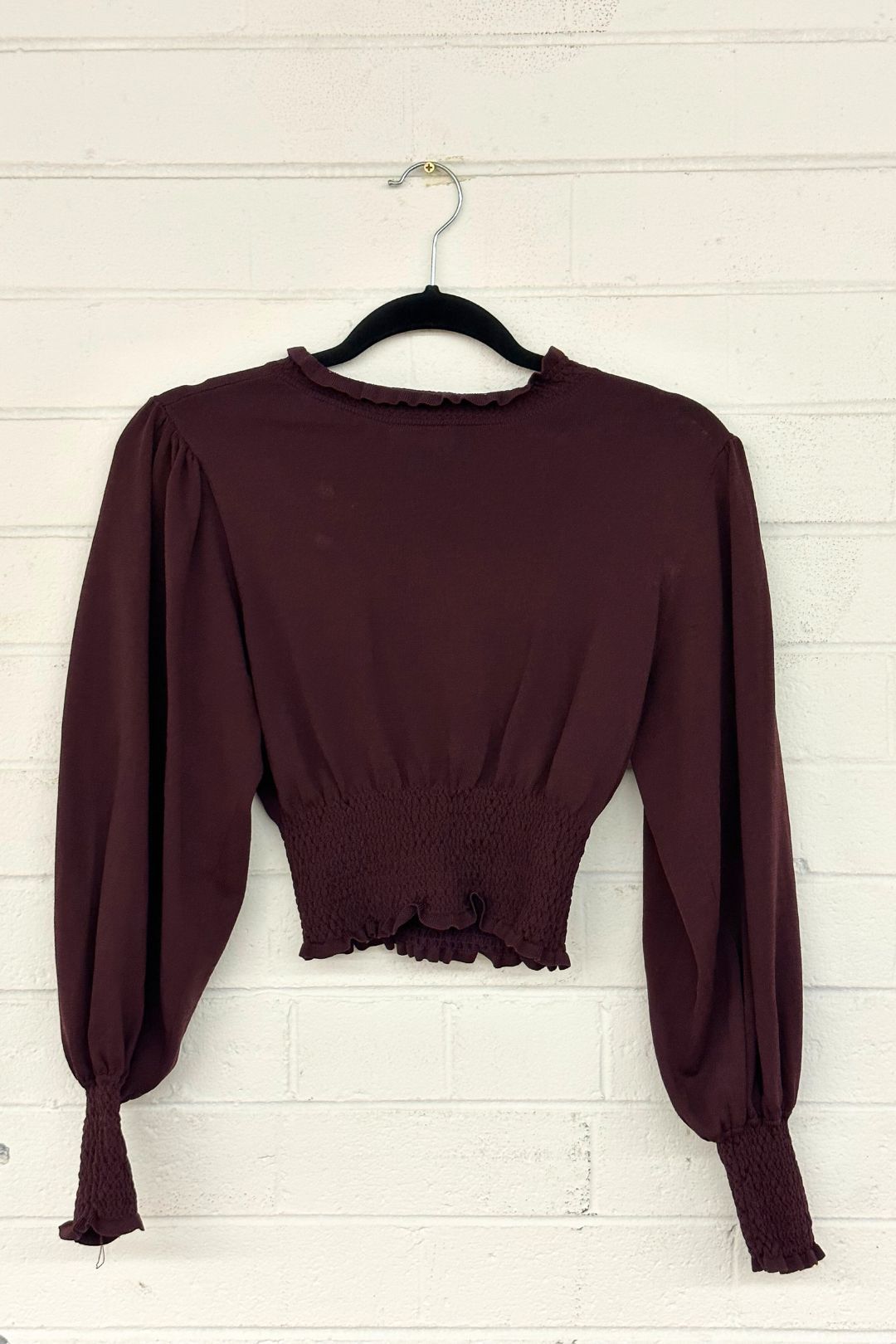 Sheike in Plum Cropped Puff Sleeve Blouse
