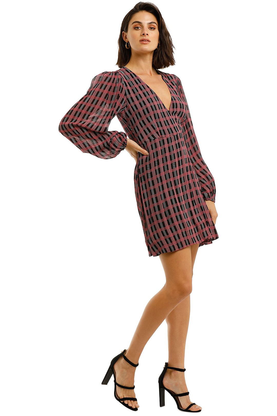 【GANNI】dress Georgette Check LS Wrap Dress by Ganni for Hire | GlamCorner