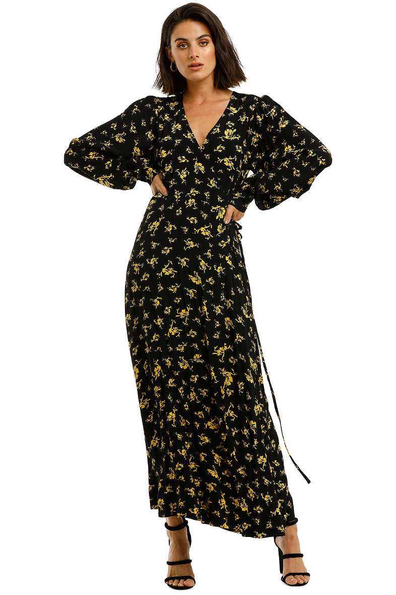 Printed Crepe LS Long Dress by Ganni for Hire GlamCorner