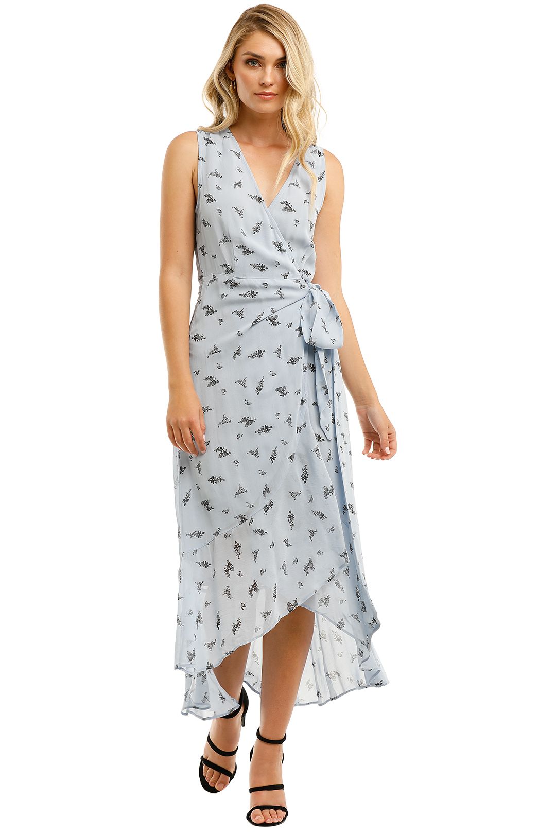 Printed Georgette Sleeveless Long Dress Brunnera Blue