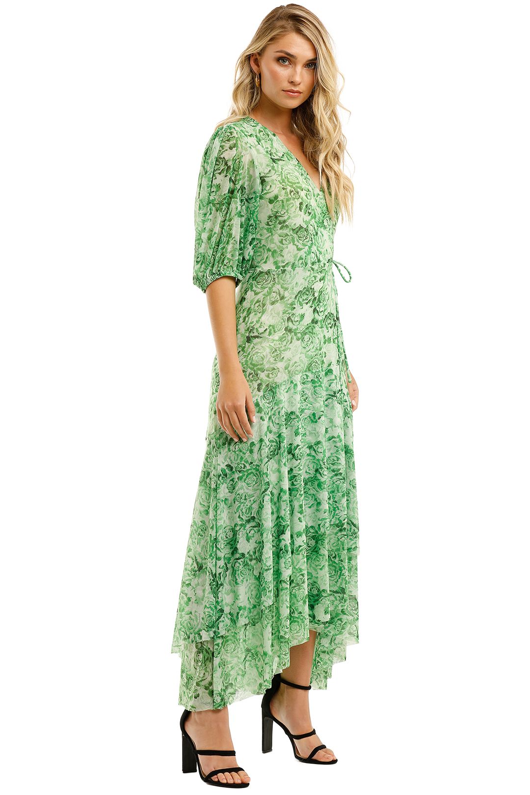 Printed Mesh Long Dress In Green By Ganni For Hire 