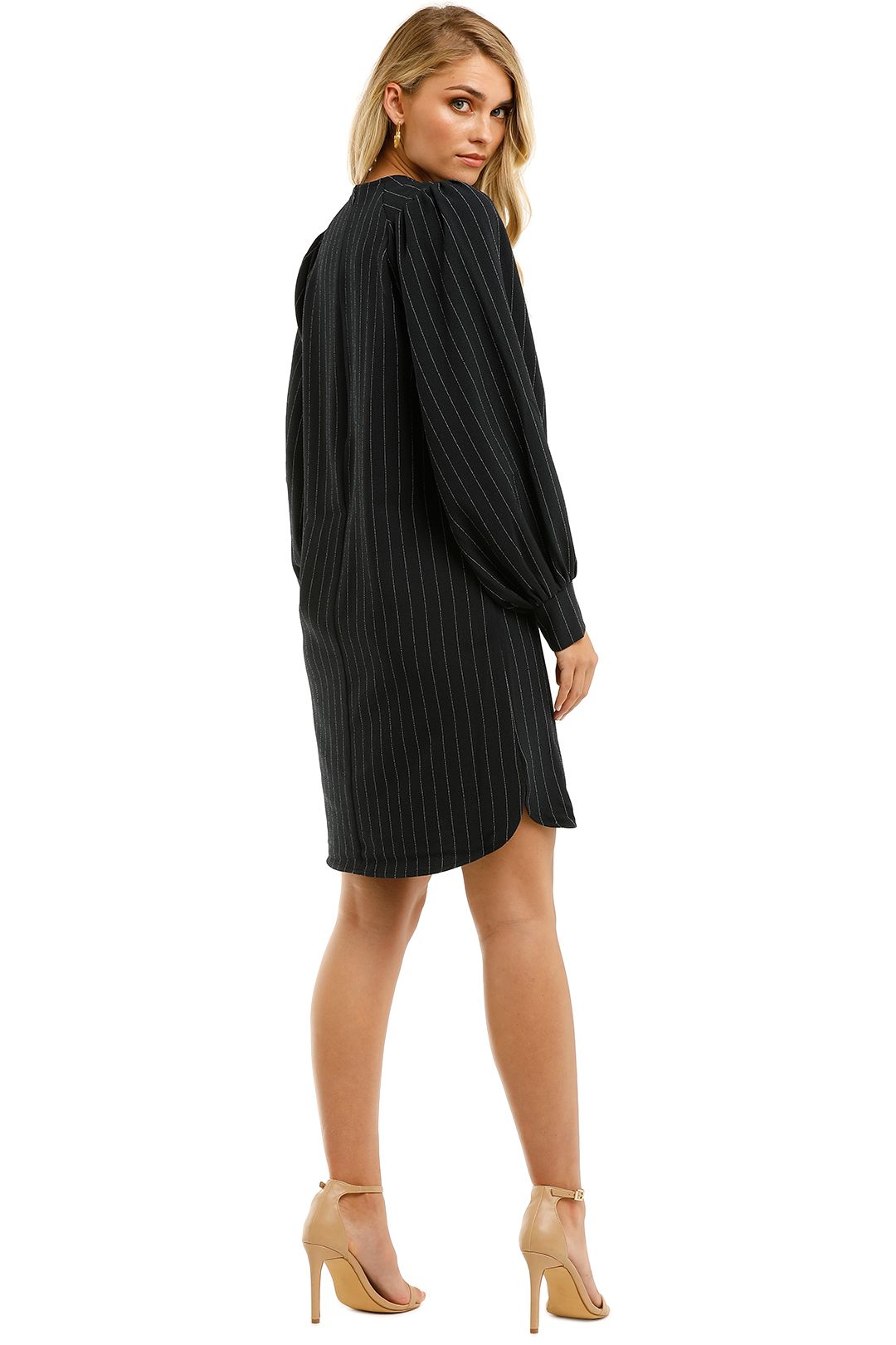 Puffy LS Mini Dress in Navy Pinstripe by Ganni for Hire | GlamCorner