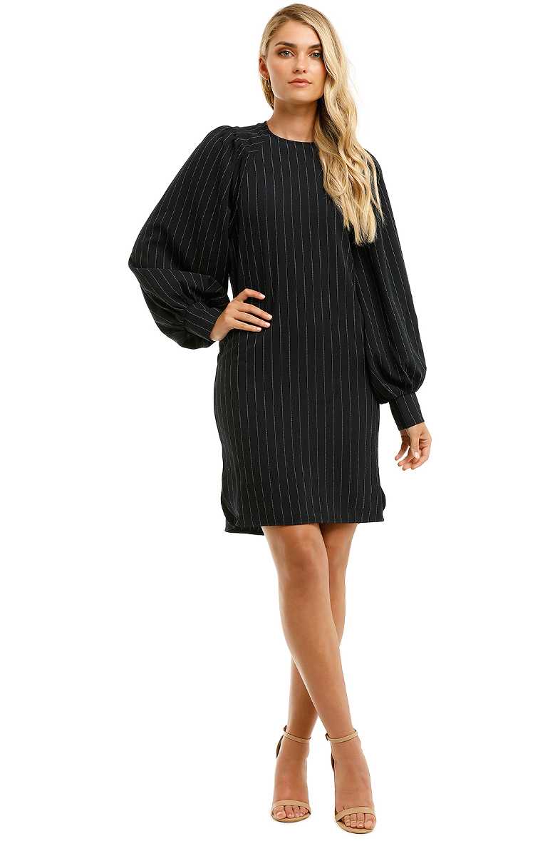 Puffy LS Mini Dress in Navy Pinstripe by Ganni for Hire | GlamCorner