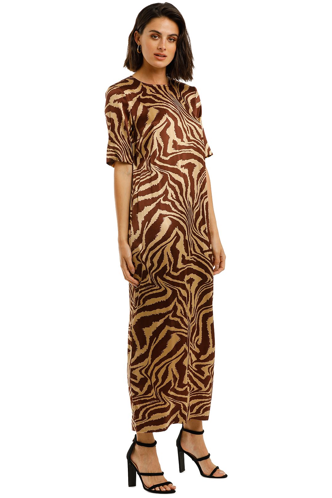 Silk Printed Long Dress in Tannin by Ganni for Hire | GlamCorner Silk Printed Long Dress in Tannin by Ganni for Hire | GlamCorner