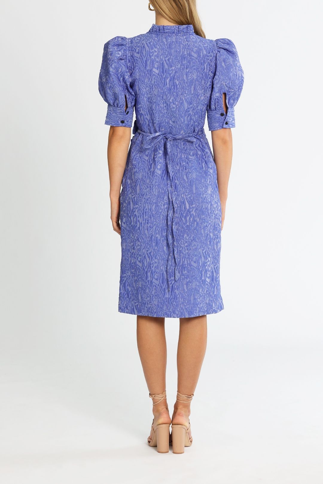 Hire 3D Jacquard Blue Iris Short Sleeve Wrap Dress in Blue