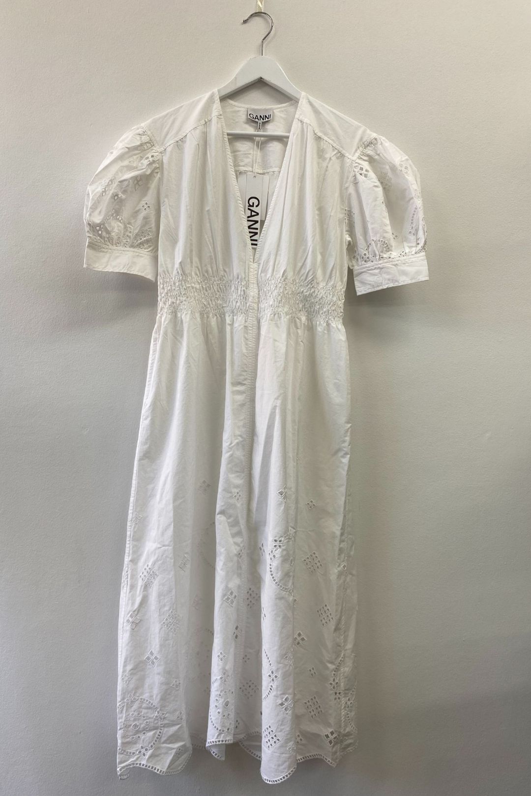 Ganni broderie anglaise cotton mini dress new arrivals