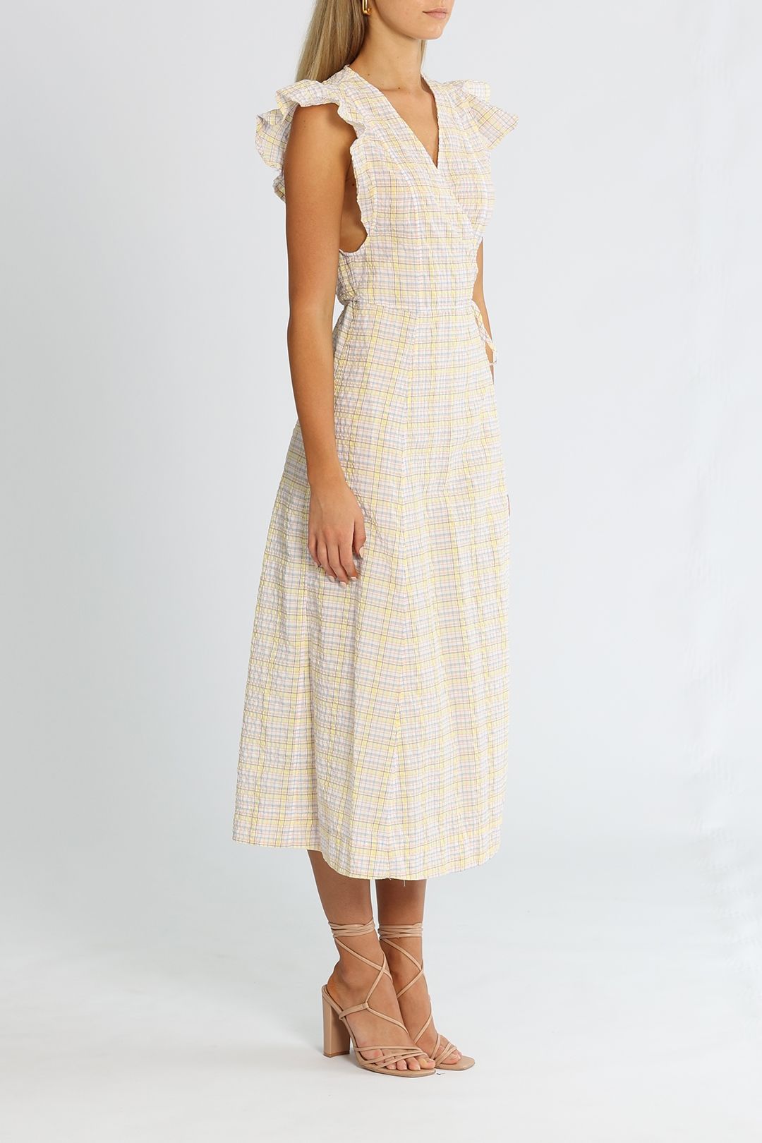 Hire Check Wrap Midi Dress Ganni GlamCorner