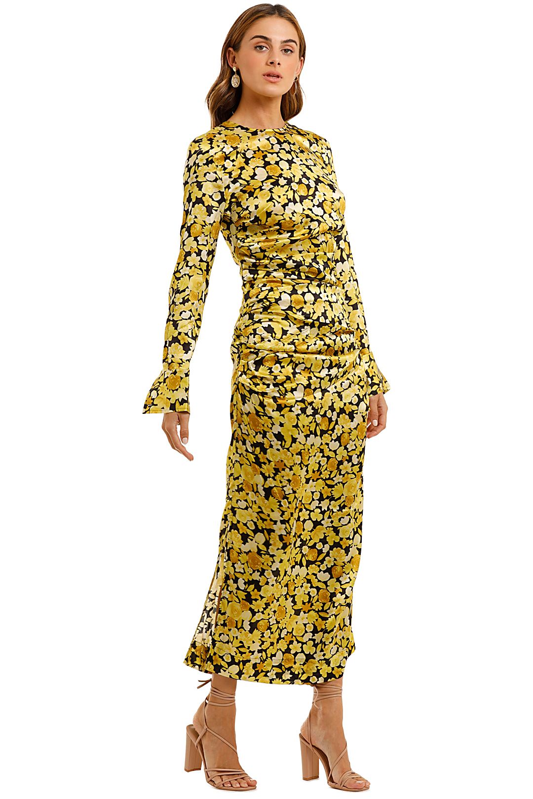 Ganni Floral Print Ruched Dress Flan long sleeve