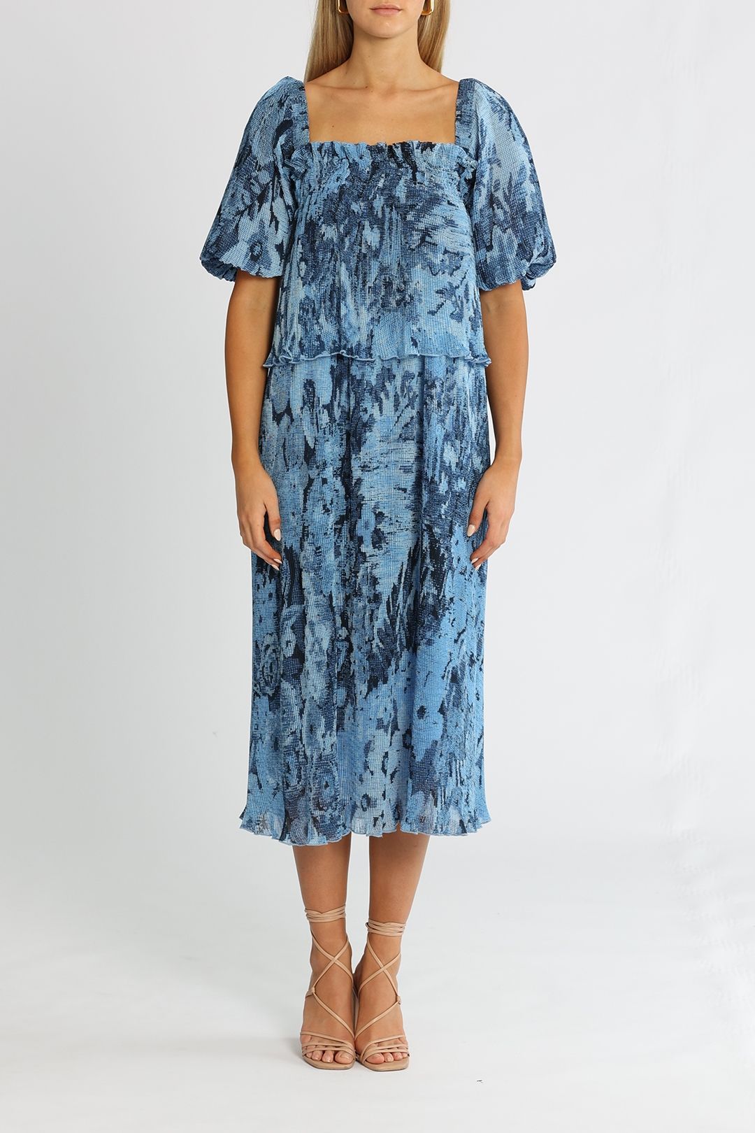 Hire Placid Blue Midi Dress Ganni GlamCorner