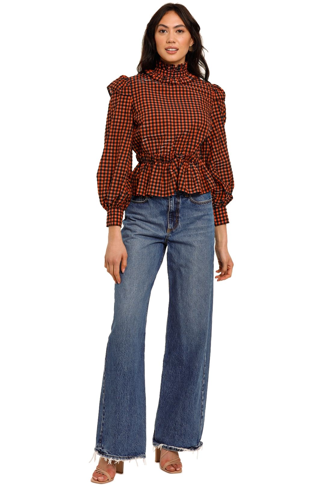 Ganni Seersucker Checked Top keyhole
