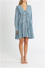 ganni blue seersucker check mini dress Ganni Oversized Seersucker Mini Dress