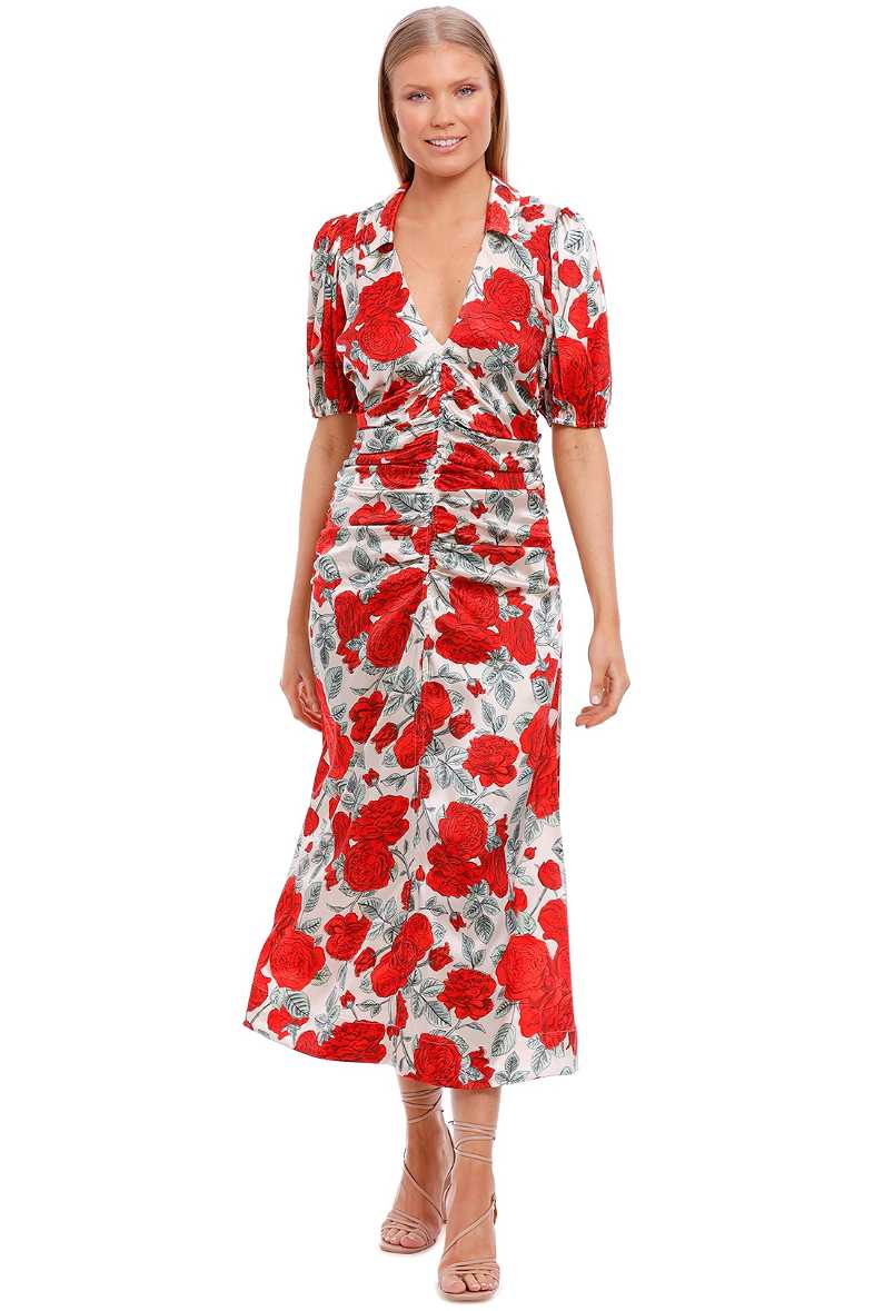 chinese dress ladies Ganni BLUE FLORAL CRINKLED SATIN LONG DRESS  Shop at the Mix