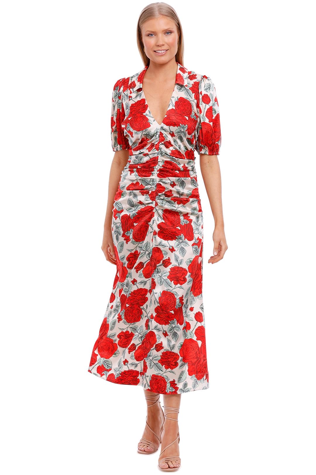 Ganni Silk Satin Maxi Dress Brazilian Sand