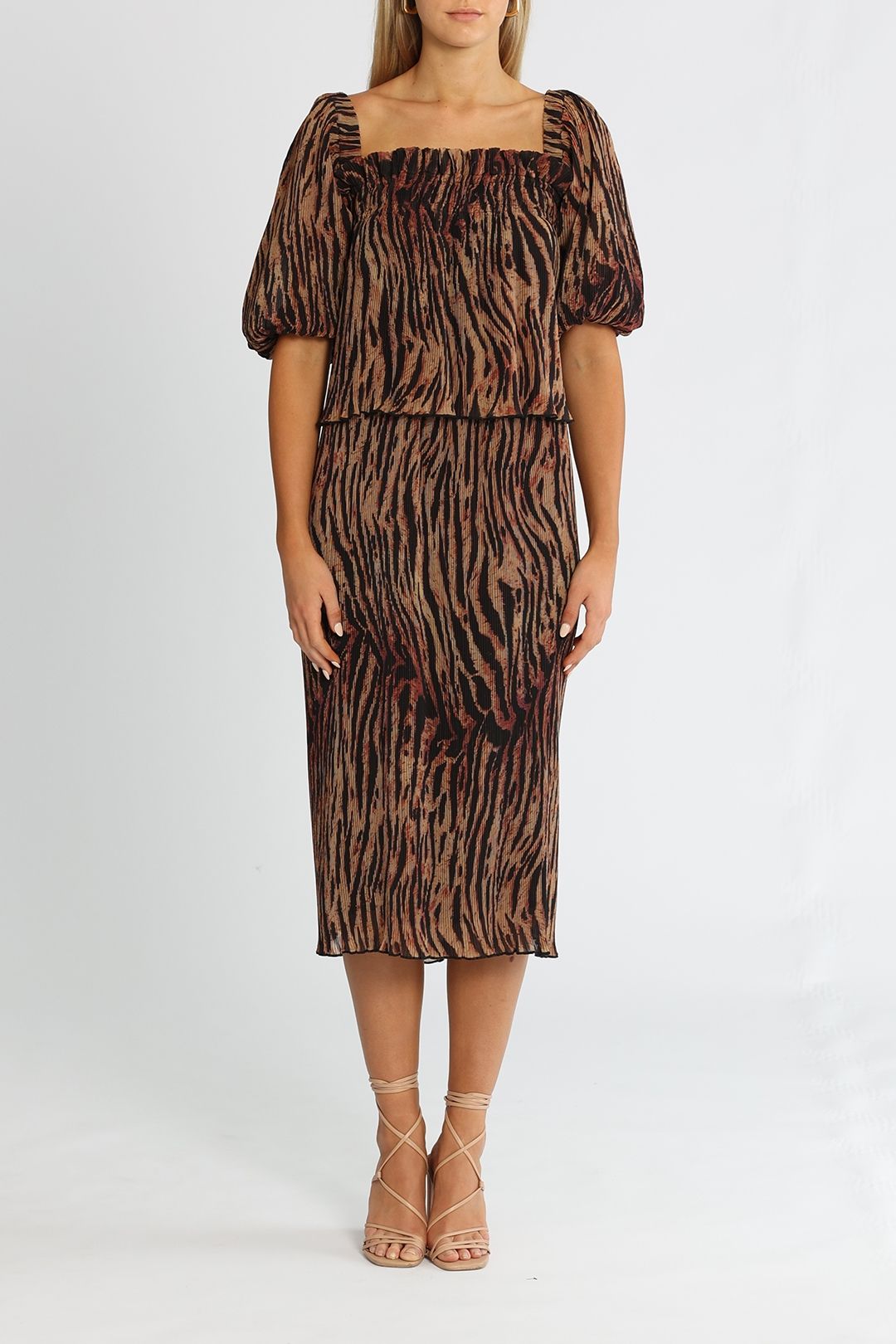 Hire Tiger Pleat Dress Ganni GlamCorner