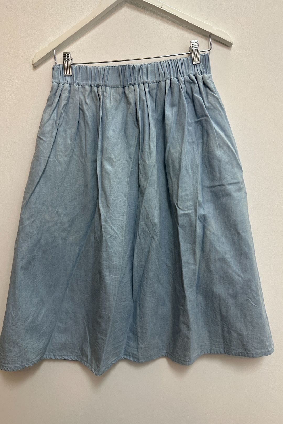 Buy Gathered Knee Length Skirt in Blue The Social Outfit GlamCorner